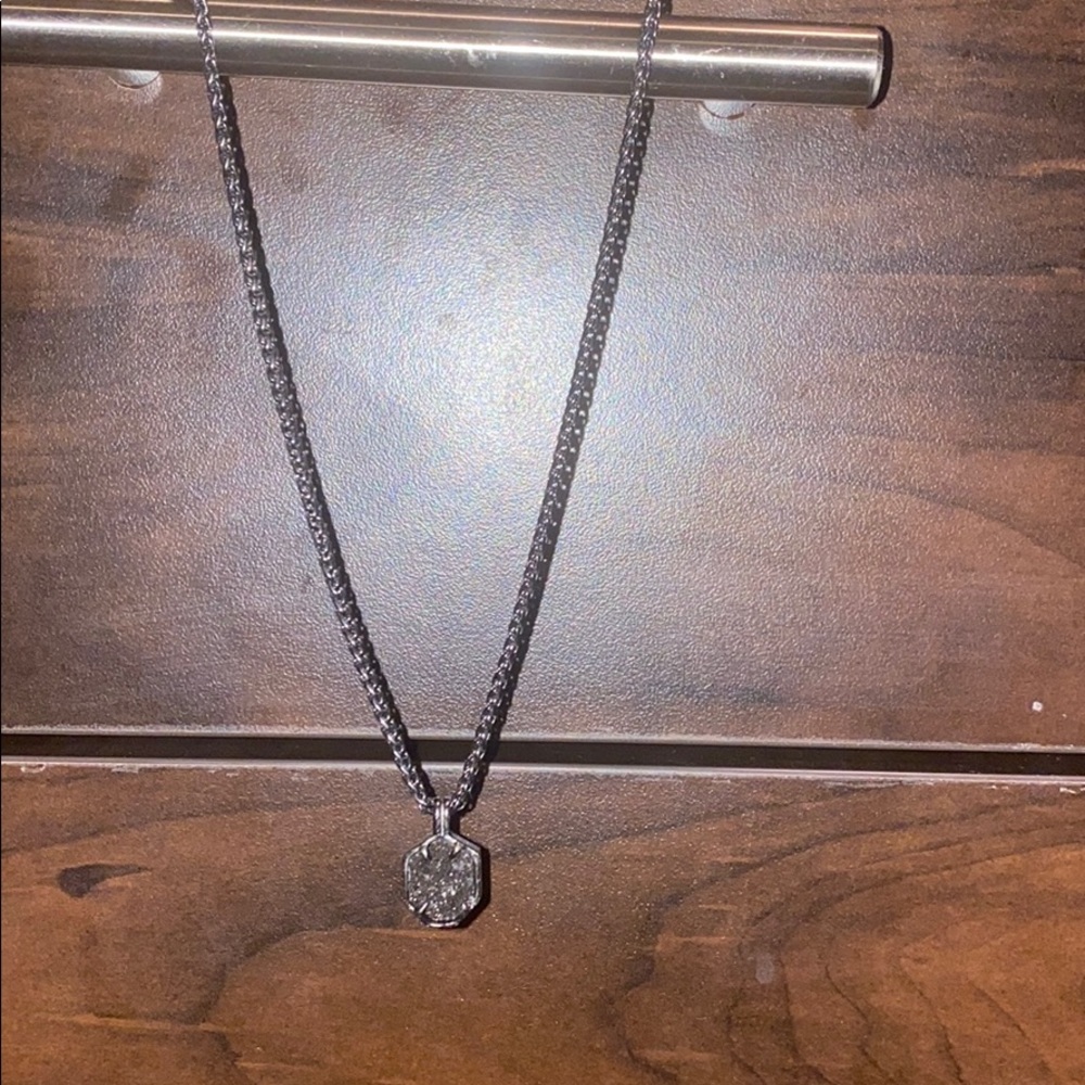 Kendra Scott Long gunmetal drusy stone necklace